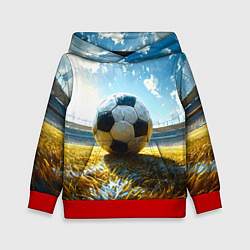Толстовка-худи детская Футбольный мяч на стадионе, цвет: 3D-красный