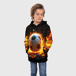 Толстовка-худи детская Футбольный мяч в огне, цвет: 3D-черный — фото 2