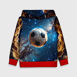 Толстовка-худи детская Футбольный мяч в космосе, цвет: 3D-красный