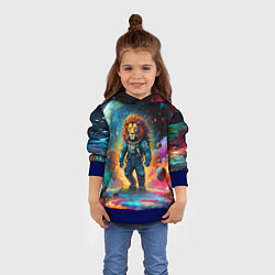 Толстовка-худи детская Лев бравый космонавт - неоновый космос, цвет: 3D-синий — фото 2