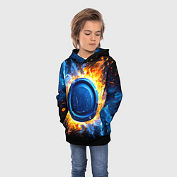 Толстовка-худи детская Шайба в синем пламени, цвет: 3D-черный — фото 2