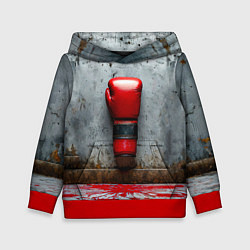 Толстовка-худи детская Кикбоксеркие перчатки на сером, цвет: 3D-красный