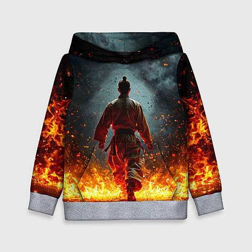 Детская толстовка Кунг-фу боец в огне / 3D-Меланж – фото 1