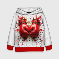 Толстовка-худи детская Красные бойцовские перчатки на белом, цвет: 3D-красный