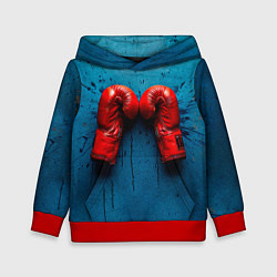 Толстовка-худи детская Бойцовские перчатки на синем, цвет: 3D-красный