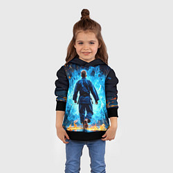 Толстовка-худи детская Дзюдоист в синем пламени, цвет: 3D-черный — фото 2