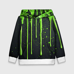 Детская толстовка Зеленая краска стекающая на черном фоне
