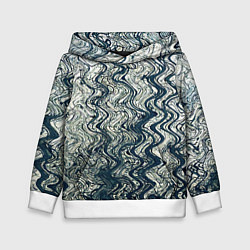 Толстовка-худи детская Бело-синий искажённые абстрактные линии, цвет: 3D-белый