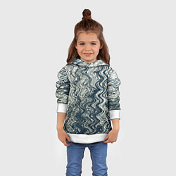 Толстовка-худи детская Бело-синий искажённые абстрактные линии, цвет: 3D-белый — фото 2