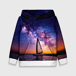 Толстовка-худи детская Виндсерфер в космосе, цвет: 3D-белый