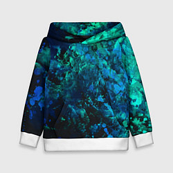 Толстовка-худи детская Абстракция - blue-green paint spill, цвет: 3D-белый