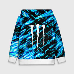 Толстовка-худи детская Monster energy штрихи голубых неоновых красок, цвет: 3D-белый