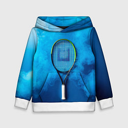 Толстовка-худи детская Теннисная ракетка в синем дыму, цвет: 3D-белый