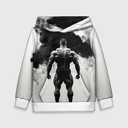 Толстовка-худи детская Бодибилдер и черный дым, цвет: 3D-белый