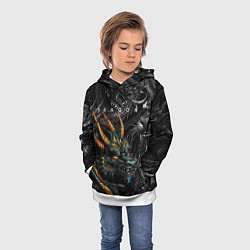 Толстовка-худи детская Японский дракон татуировка, цвет: 3D-белый — фото 2