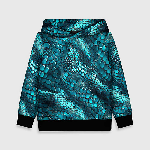 Детская толстовка Бирюзовая чешуя рептилии - абстрактный паттерн / 3D-Черный – фото 1