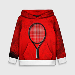 Толстовка-худи детская Теннисная ракетка на красном, цвет: 3D-белый