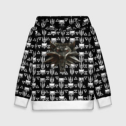 Толстовка-худи детская Ведьмак лого патерн, цвет: 3D-белый