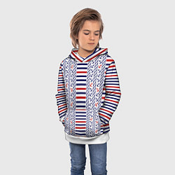 Толстовка-худи детская Полосатый морской орнамент с якорями, цвет: 3D-белый — фото 2