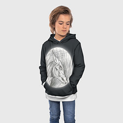 Толстовка-худи детская Черепа лошадей - эскиз, цвет: 3D-белый — фото 2