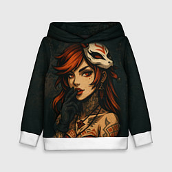 Толстовка-худи детская Рыжая девушка с маской лисы дерзкий стиль, цвет: 3D-белый