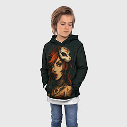 Толстовка-худи детская Рыжая девушка с маской лисы дерзкий стиль, цвет: 3D-белый — фото 2