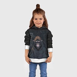 Толстовка-худи детская Обезьяна в капюшоне, цвет: 3D-белый — фото 2