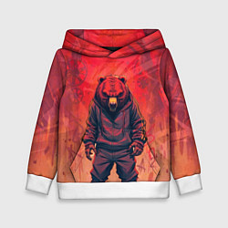 Толстовка-худи детская Мишка на спорте, цвет: 3D-белый