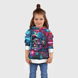 Толстовка-худи детская Кибер чувак череп на фоне граффити - нейроарт, цвет: 3D-белый — фото 2