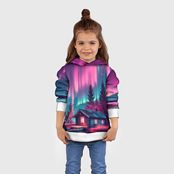 Толстовка-худи детская Лиловое сияние над лесом, цвет: 3D-белый — фото 2