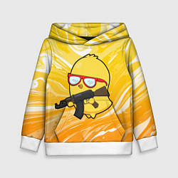 Толстовка-худи детская Курица и автомат, цвет: 3D-белый