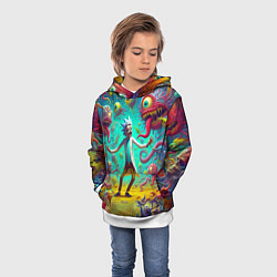 Толстовка-худи детская Рик Санчес в компании отвязных чудищ - нейроарт фа, цвет: 3D-белый — фото 2