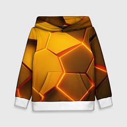 Толстовка-худи детская Желтые неоновые соты - текстура, цвет: 3D-белый