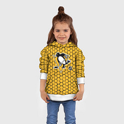 Толстовка-худи детская Питтсбург Пингвинз - желтые соты, цвет: 3D-белый — фото 2