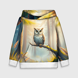 Толстовка-худи детская Сова в мрачном лесу, цвет: 3D-белый