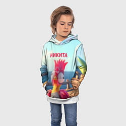 Толстовка-худи детская Никита - загрузка - смешной петух, цвет: 3D-белый — фото 2