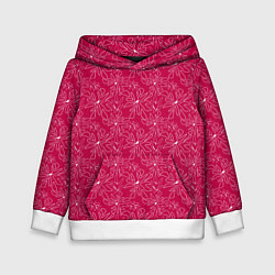 Толстовка-худи детская Цветочный рисунок пером на красном фоне, цвет: 3D-белый