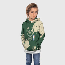 Толстовка-худи детская Милуоки Бакс - разлитая краска, цвет: 3D-белый — фото 2