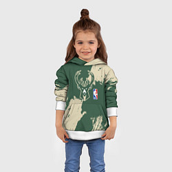 Толстовка-худи детская Милуоки Бакс - разлитая краска, цвет: 3D-белый — фото 2