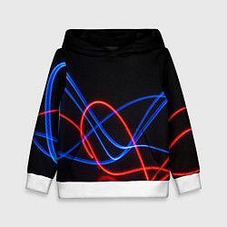 Детская толстовка Красно синие неоновые линии на черном фоне