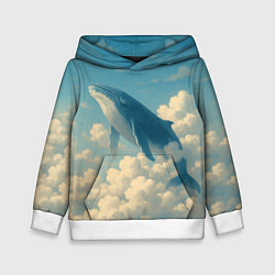 Толстовка-худи детская Кит в облаках, цвет: 3D-белый