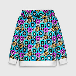 Детская толстовка Разноцветные цветы бирюзовые малиновые синие