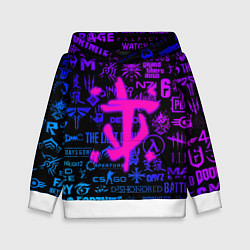 Толстовка-худи детская Doom логотипы игр неон, цвет: 3D-белый