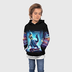 Толстовка-худи детская Bender is a skateboarder in neon street - ai art, цвет: 3D-белый — фото 2
