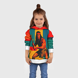 Толстовка-худи детская Индеец поп-арт, цвет: 3D-белый — фото 2