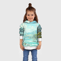 Толстовка-худи детская Художественный берег со скалами, цвет: 3D-белый — фото 2