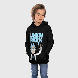 Толстовка-худи детская Linkin Park и Рик Санчес из Рик и Морти, цвет: 3D-черный — фото 2