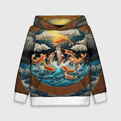 Толстовка-худи детская Большие золотистые рыбы выпрыгивают из воды, цвет: 3D-белый