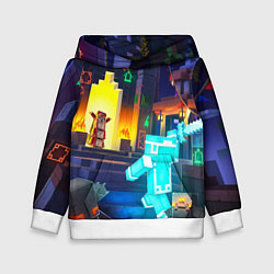 Толстовка-худи детская Майнкрафт - рейд в подземелье, цвет: 3D-белый