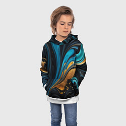 Толстовка-худи детская Сине-золотая абстракция, цвет: 3D-белый — фото 2
